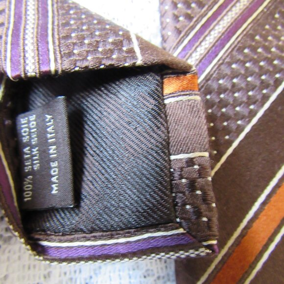 CANALI Tie 3.5" x 59" Brown Orange Textured Diagonal Stripe 100% Silk, - Picture 2 of 6
